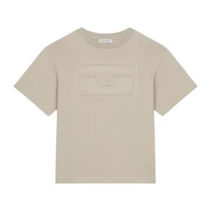 KIDS JERSEY T-SHIRT WITH LOGO TAG BEIGE