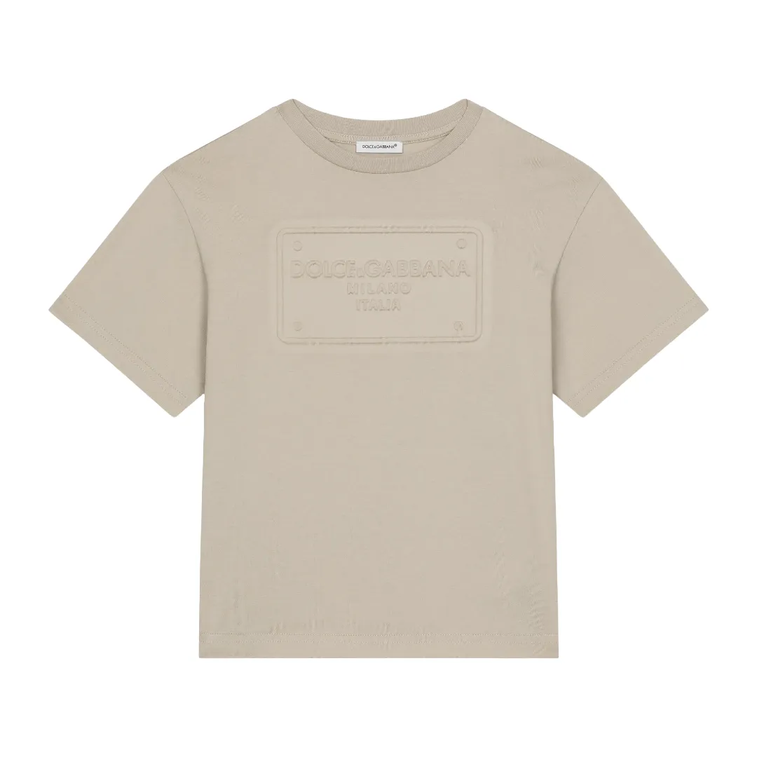KIDS JERSEY T-SHIRT WITH LOGO TAG BEIGE