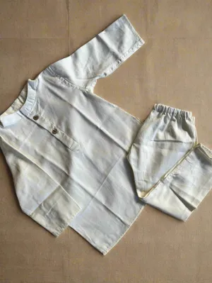 Klingaru Long Kurta with Pajama set - Offwhite glaze cotton
