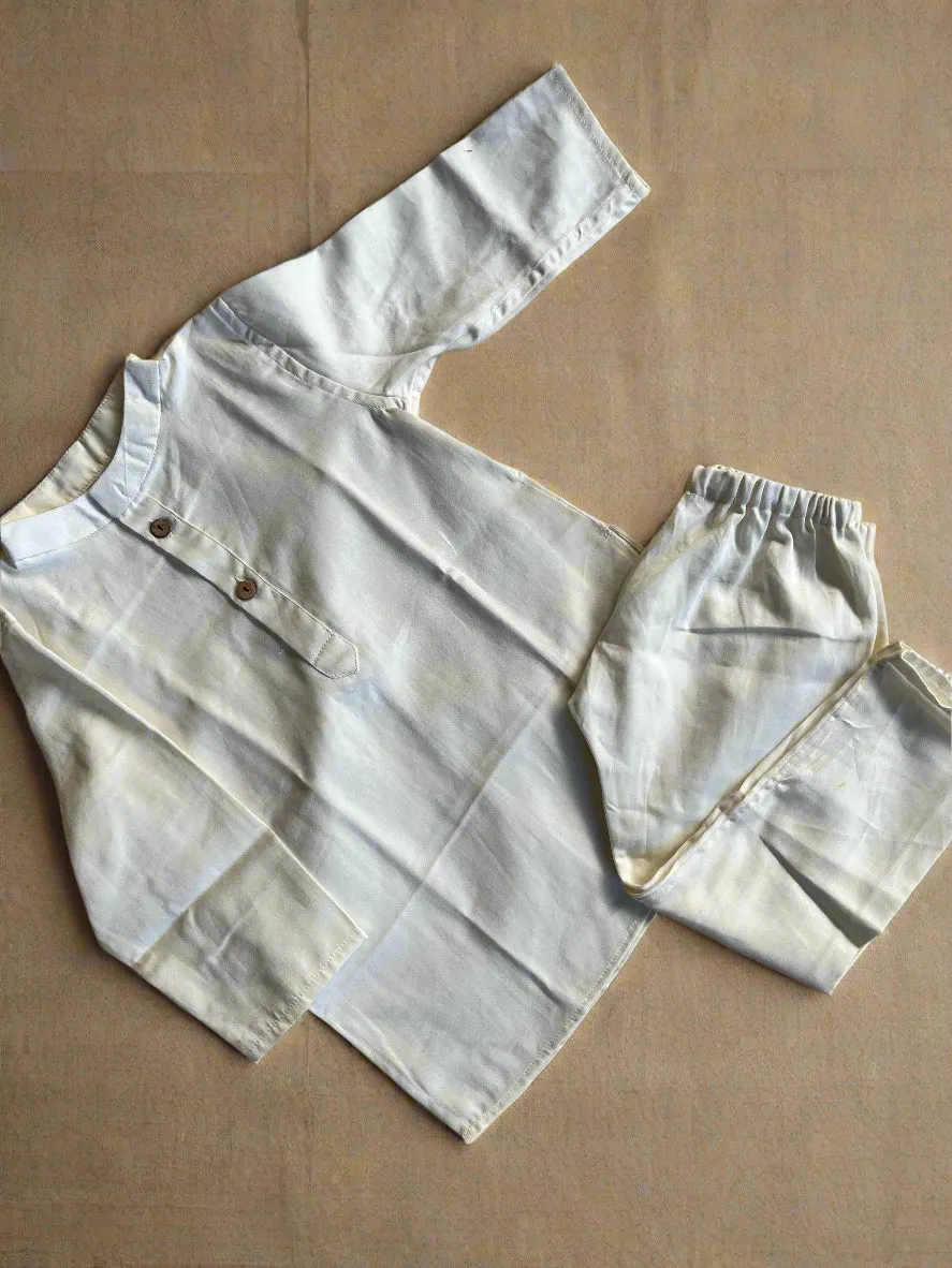 Klingaru Long Kurta with Pajama set - Offwhite glaze cotton