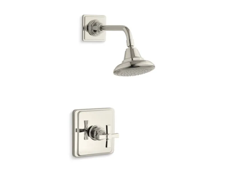KOHLER K-TS13134-3A Pinstripe Pure Rite-Temp shower valve trim with cross handle and 2.5 gpm showerhead