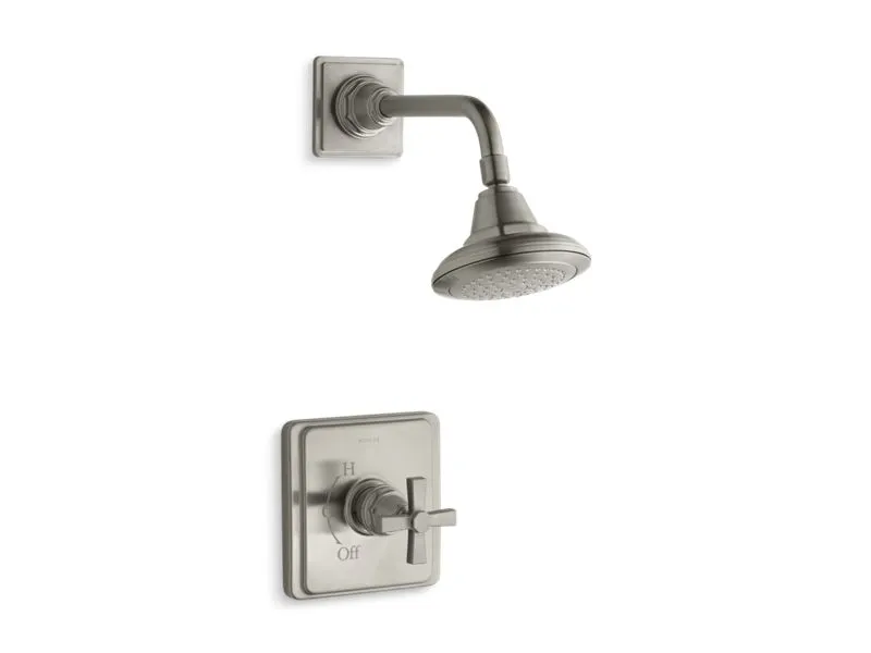 KOHLER K-TS13134-3A Pinstripe Pure Rite-Temp shower valve trim with cross handle and 2.5 gpm showerhead