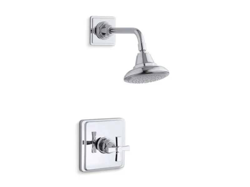 KOHLER K-TS13134-3A Pinstripe Pure Rite-Temp shower valve trim with cross handle and 2.5 gpm showerhead