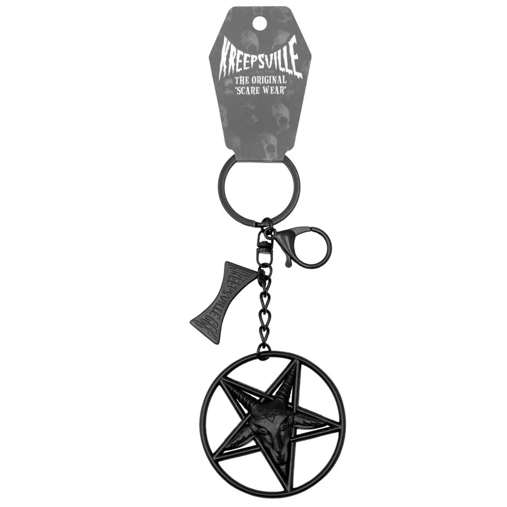 Kreepsville Baphomet Circle Charm Keychain  Gothic Accessory