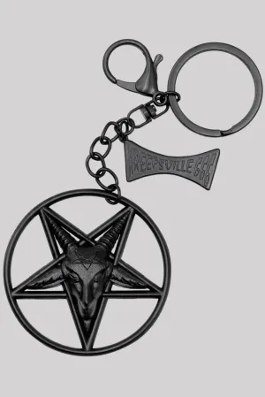 Kreepsville Baphomet Circle Charm Keychain  Gothic Accessory