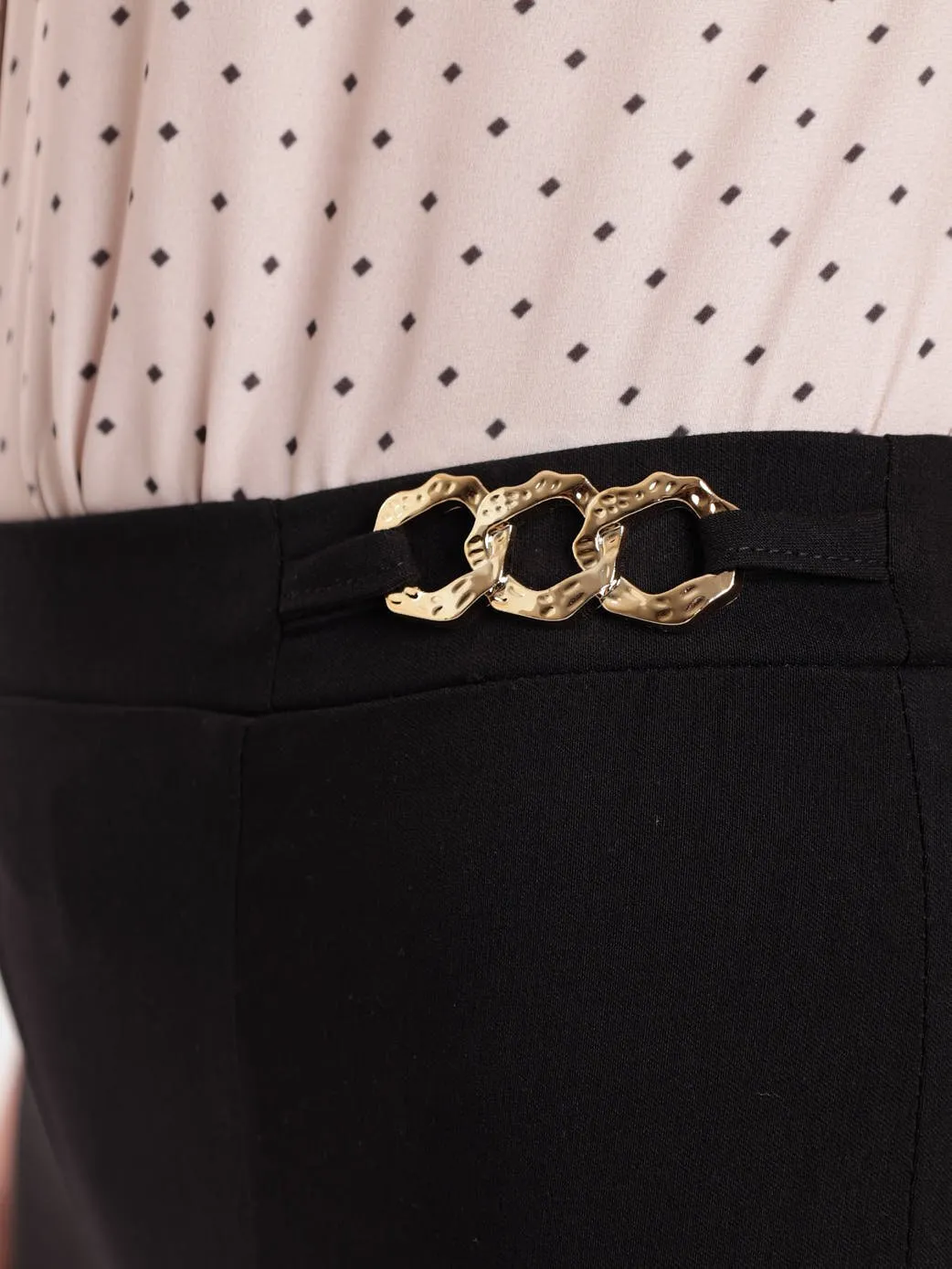 Ladies Metal Trim Skinny Pant - Black