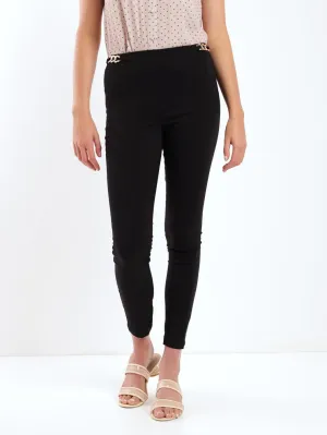 Ladies Metal Trim Skinny Pant - Black