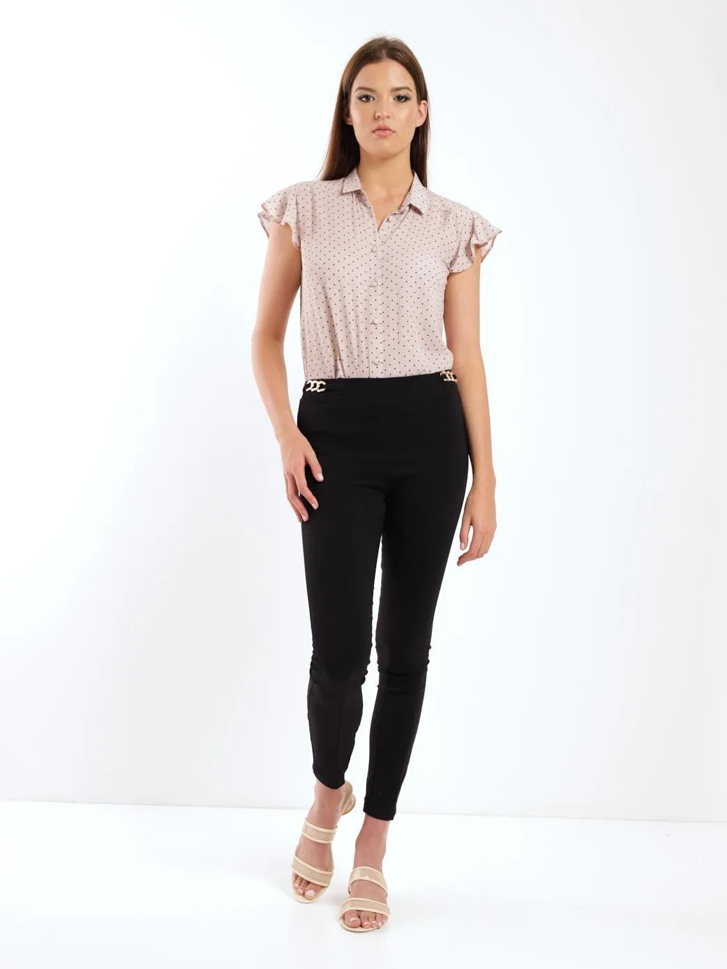 Ladies Metal Trim Skinny Pant - Black