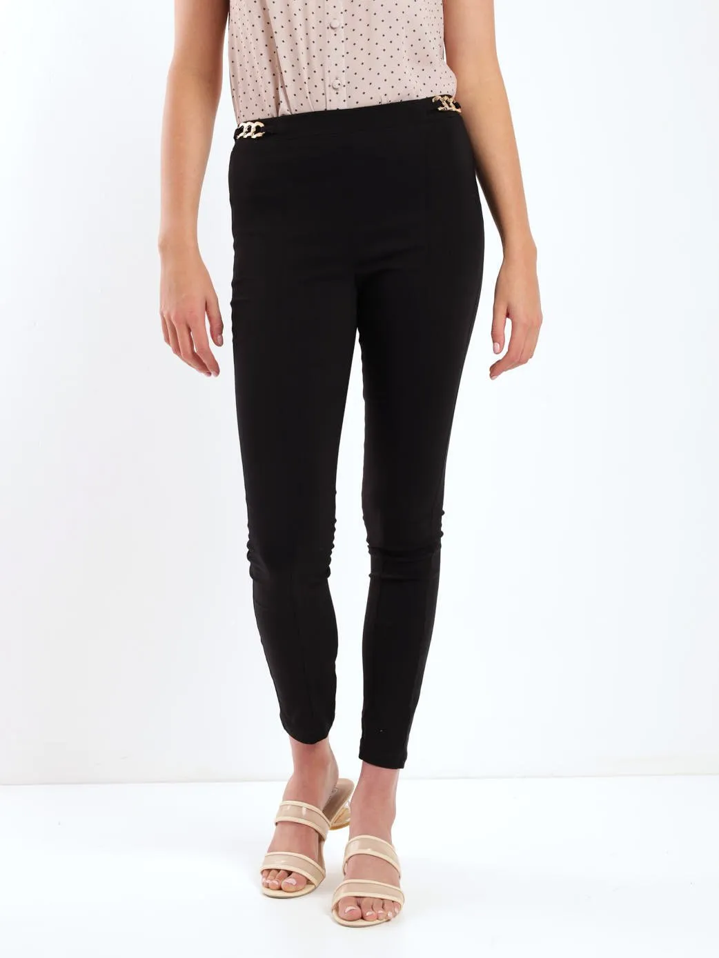 Ladies Metal Trim Skinny Pant - Black