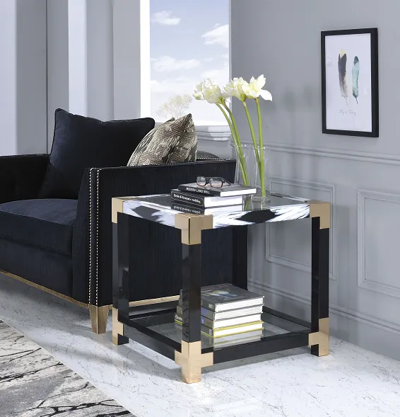 Lafty White Brushed & Clear Glass End Table
