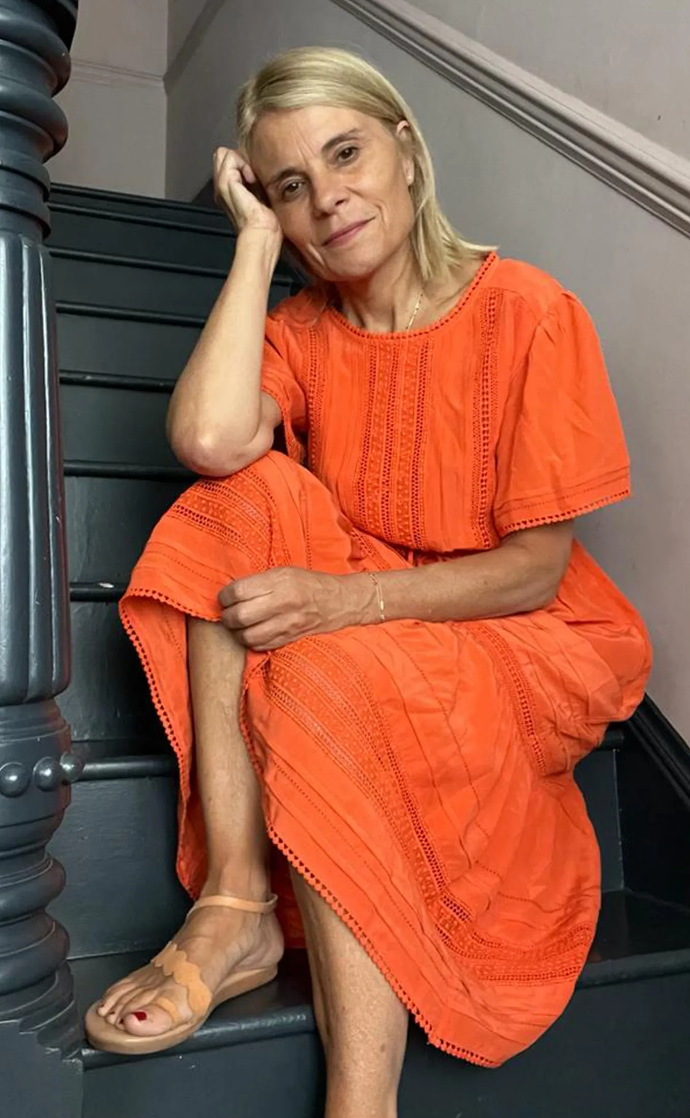 Layna Lace Trim Silk Dress - Orange