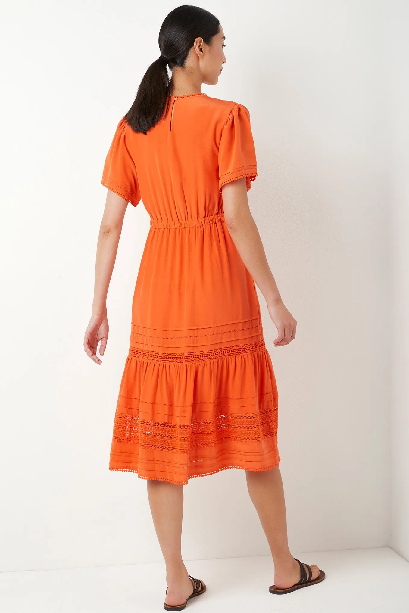 Layna Lace Trim Silk Dress - Orange
