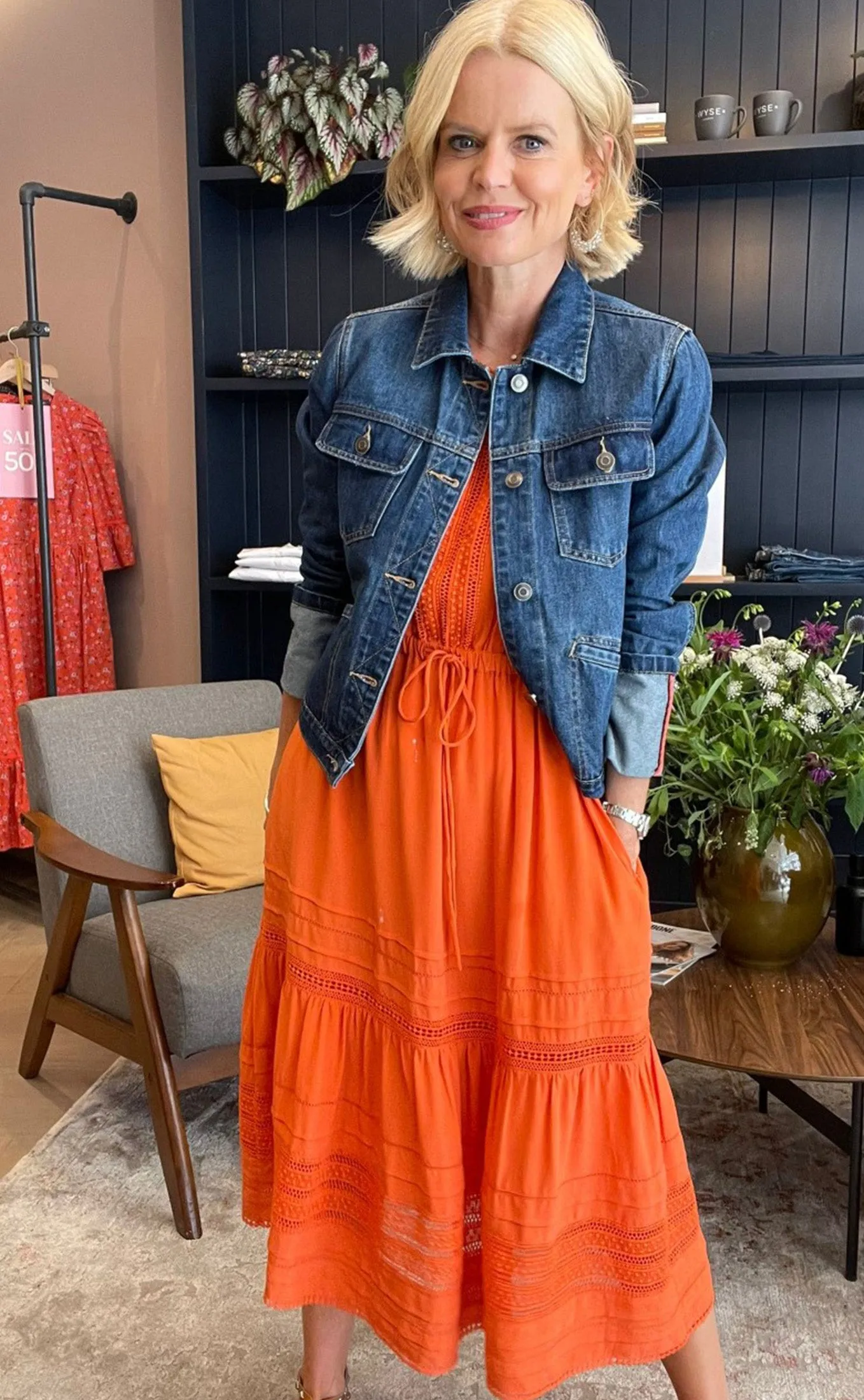 Layna Lace Trim Silk Dress - Orange