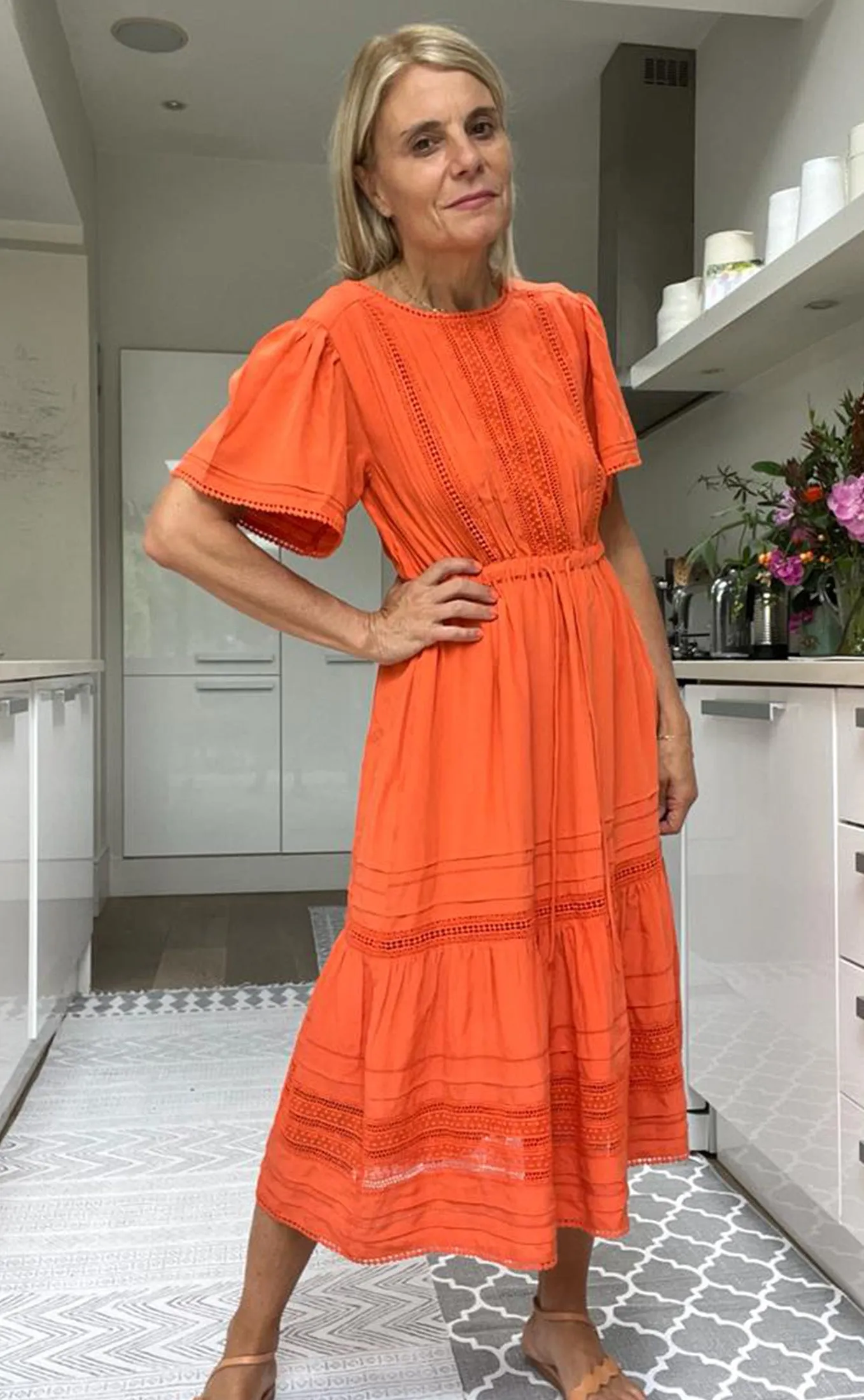 Layna Lace Trim Silk Dress - Orange
