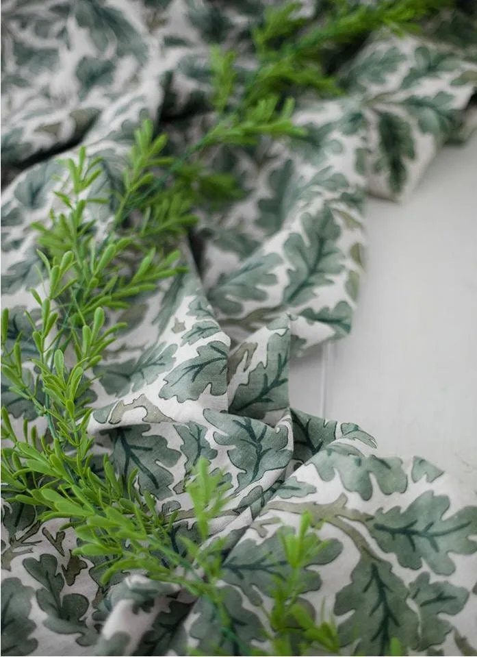 Leaf Linen Blend Fabric, Cotton Linen, Washing Linen, Korean Fabric, Leaves Fabric, Green Leaf Linen, 2 Colors - By the Yard 26099-1