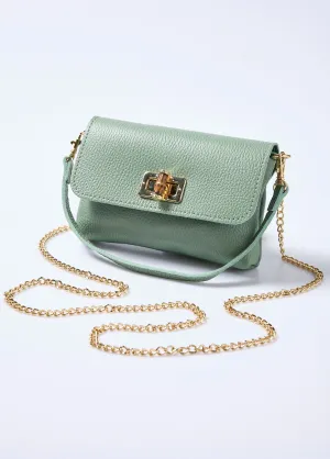 Leather clutch bag with metal clasp