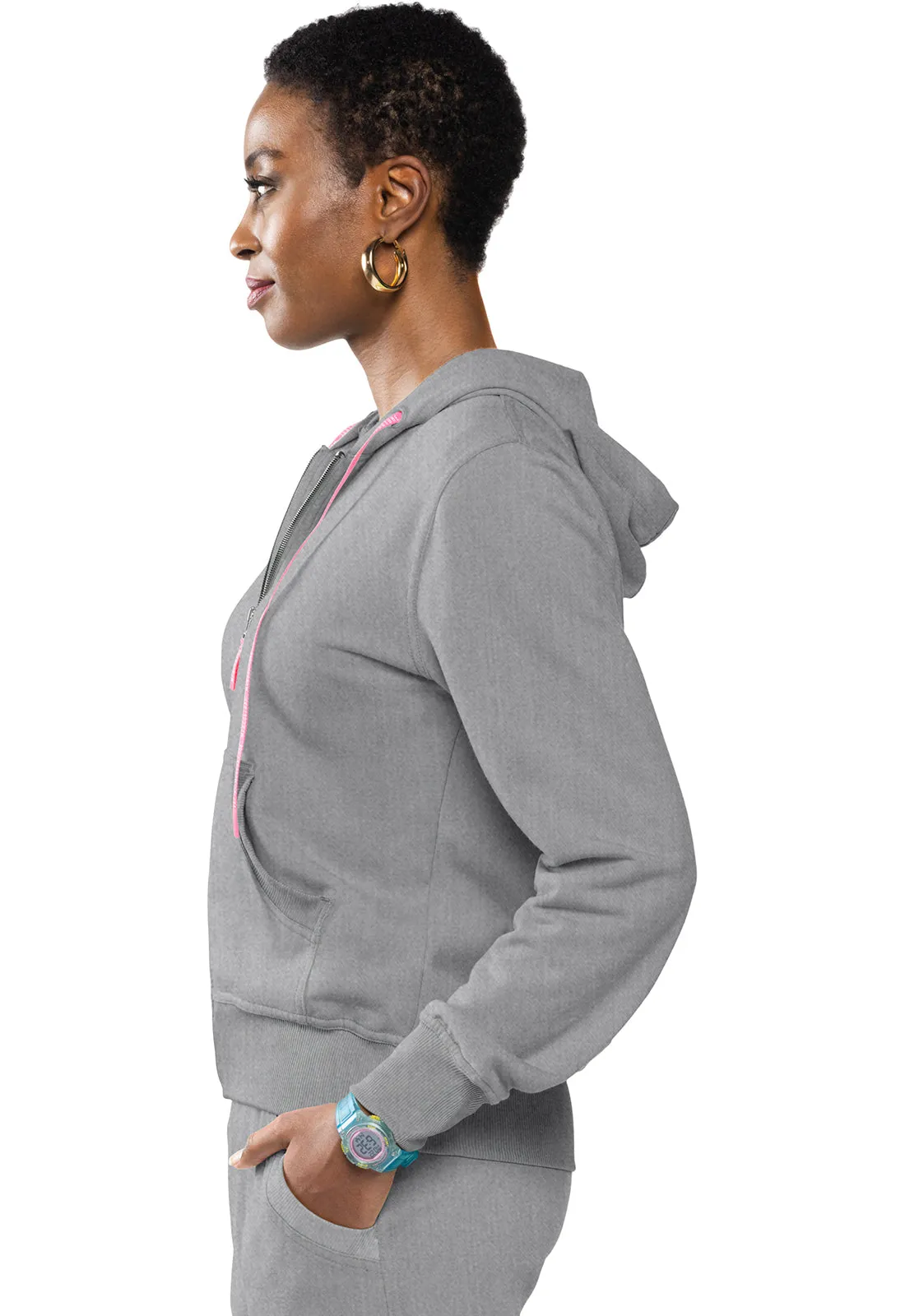 Lifestyle MC316 Fleece Zip Front Logo Hoodie Heather Gray
