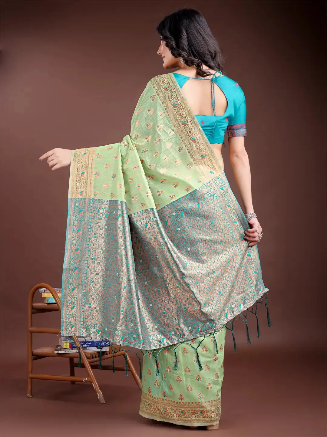 Light Green Linen Cotton Saree