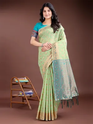 Light Green Linen Cotton Saree