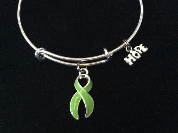 Lime Green Awareness Expandable Charm Bracelet Adjustable Bangle Expandable Bracelet Gift (Other Awareness Ribbons Available)