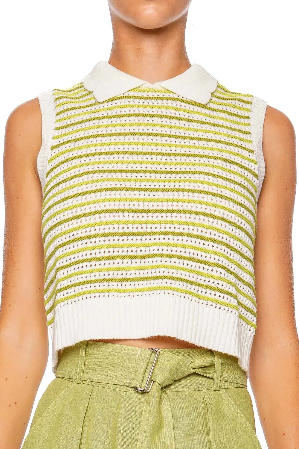 Lime Striped Mesh Collared Tank