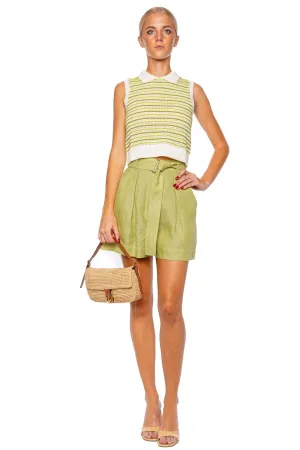 Lime Striped Mesh Collared Tank