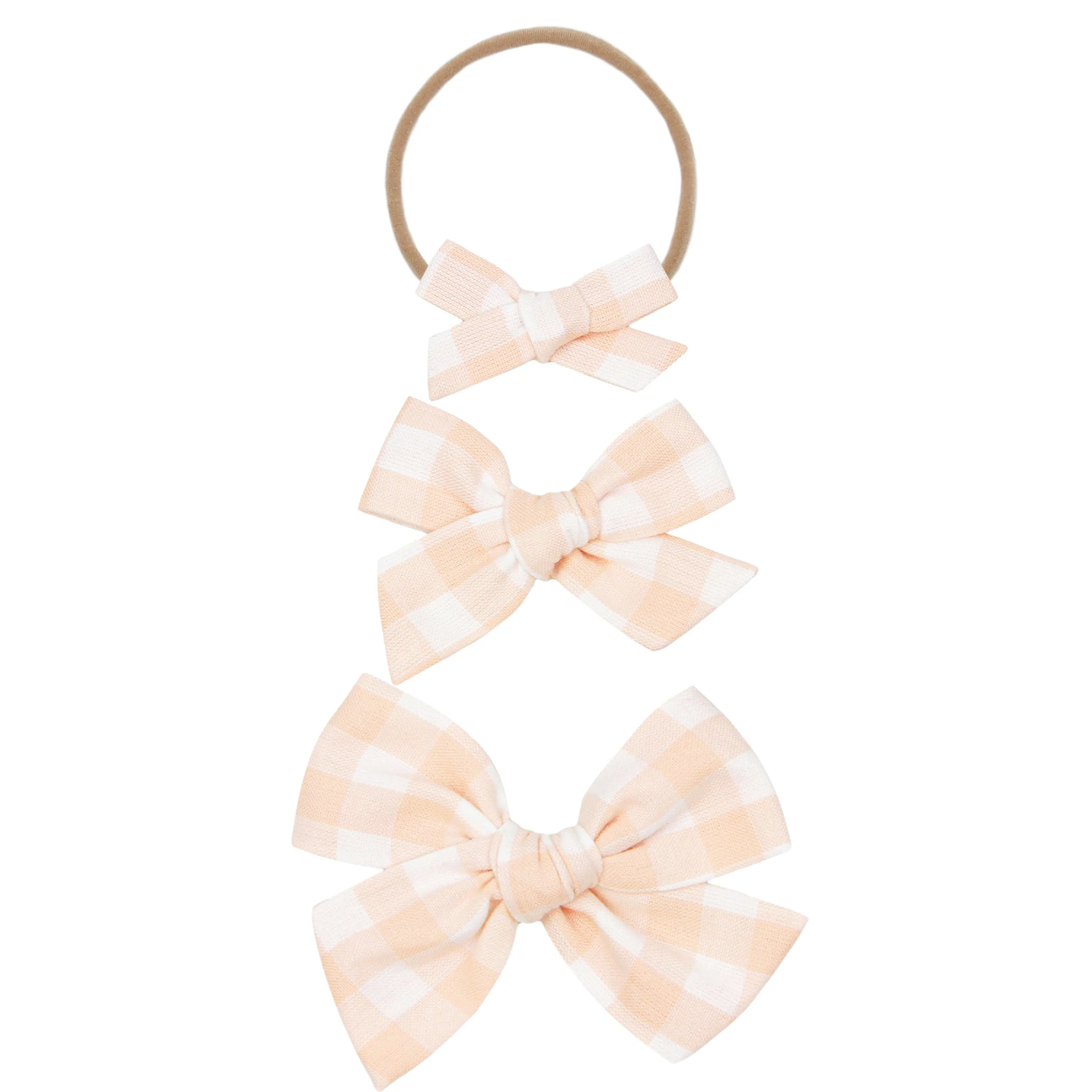 Linen Bow - Peach Gingham Headband
