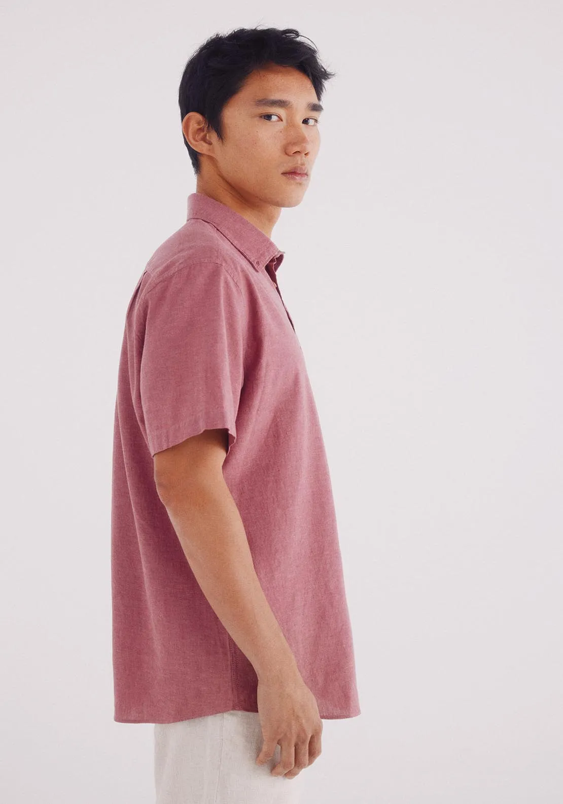 Linen Shirt With Short Sleeves - Orange