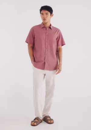 Linen Shirt With Short Sleeves - Orange