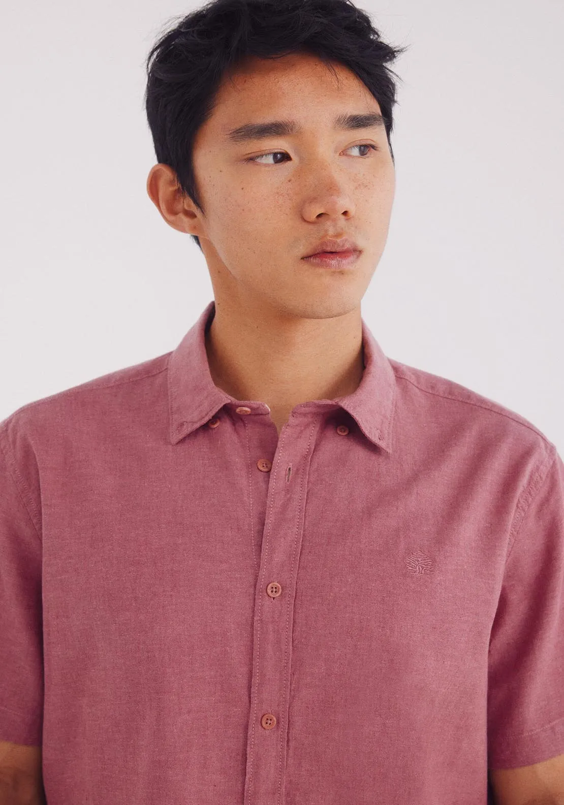 Linen Shirt With Short Sleeves - Orange