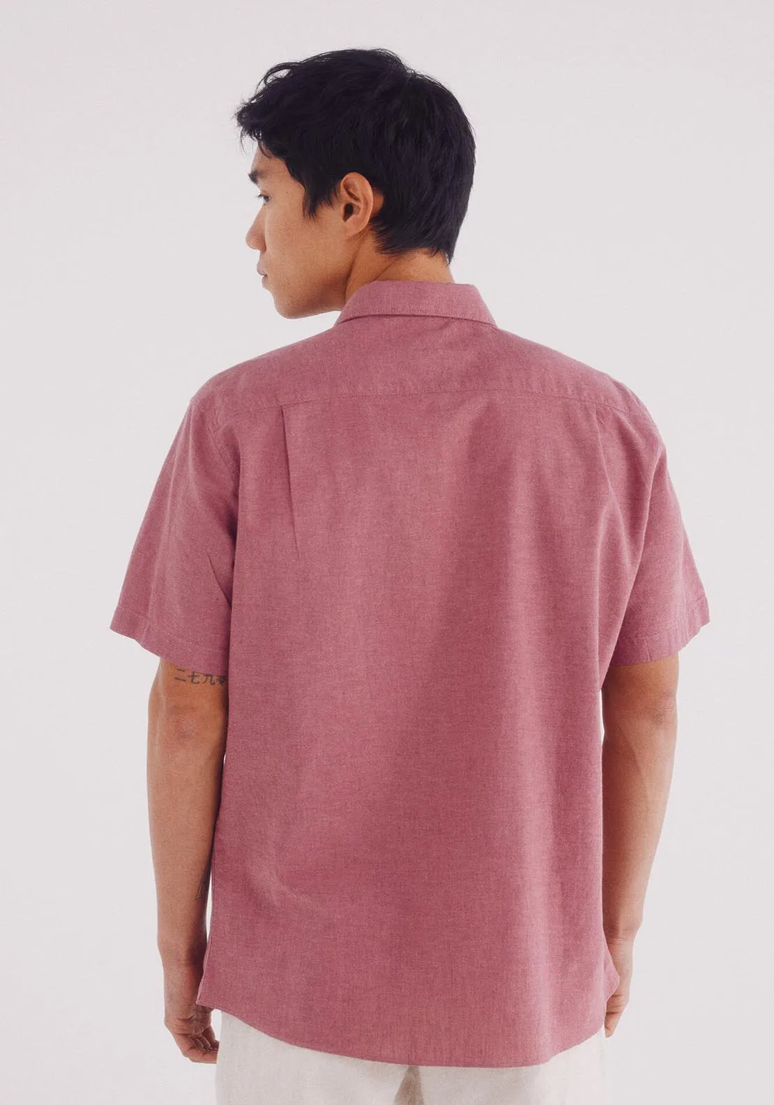 Linen Shirt With Short Sleeves - Orange