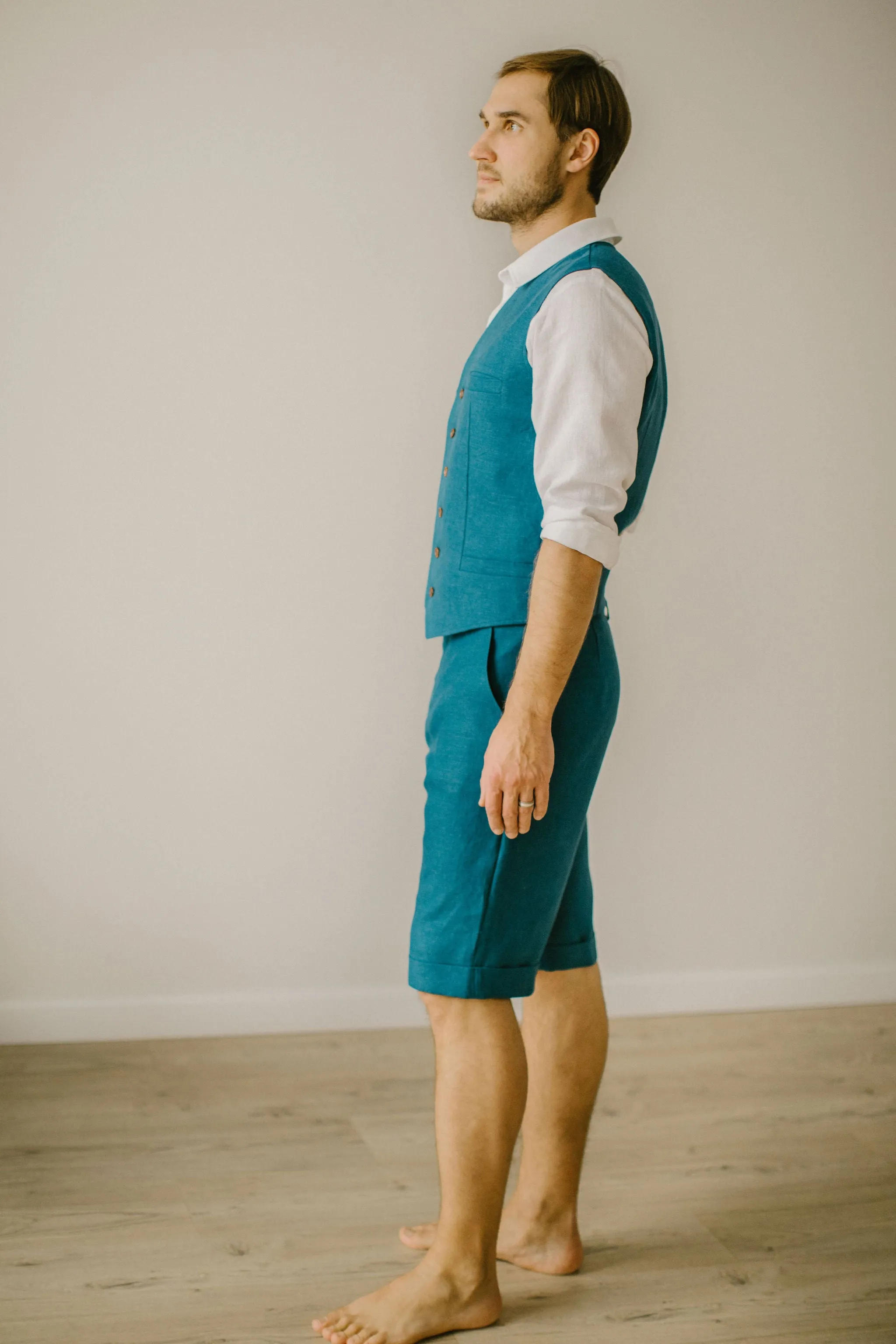 Linen Shorts Waistcoat Set (Set Of 2)