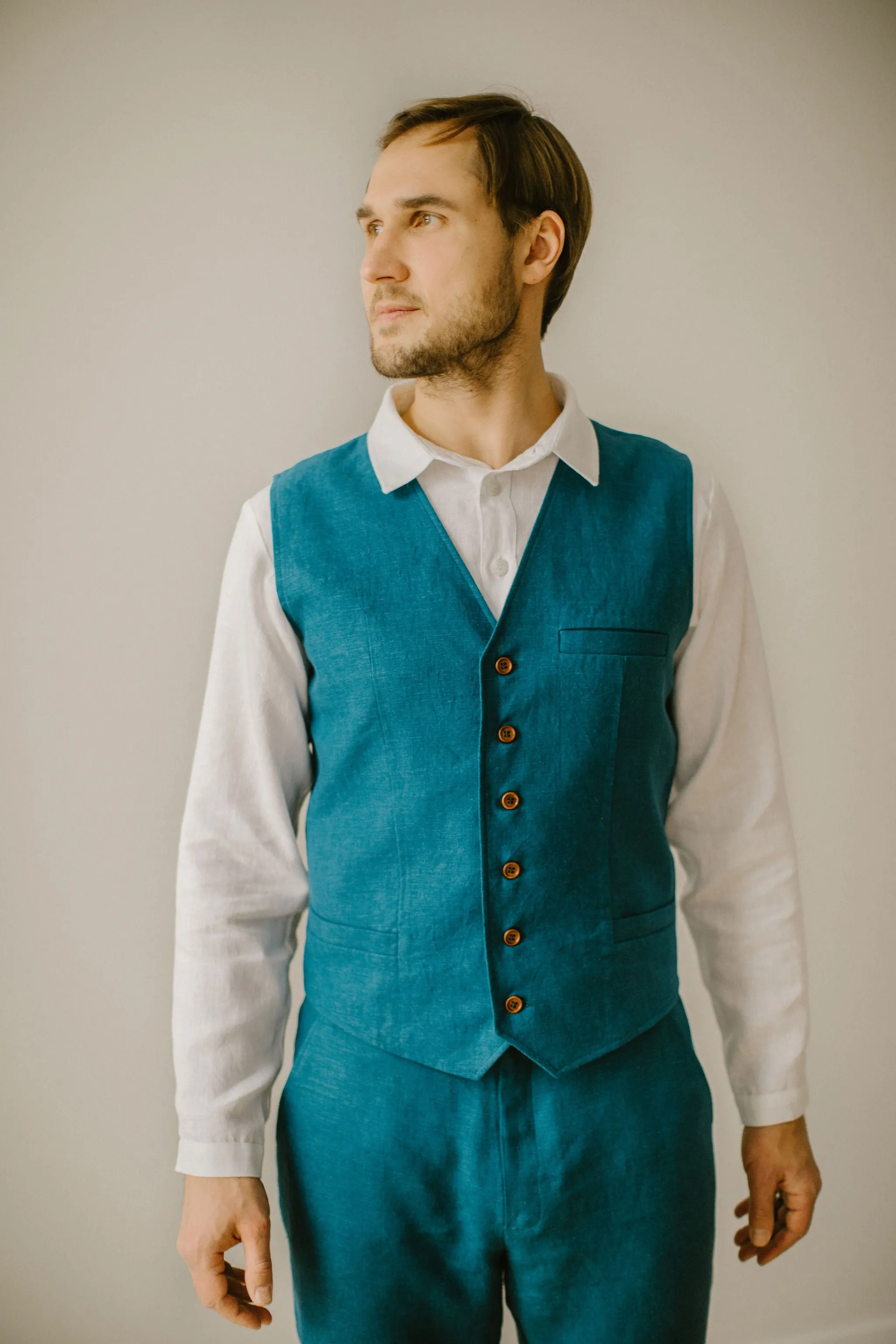 Linen Shorts Waistcoat Set (Set Of 2)