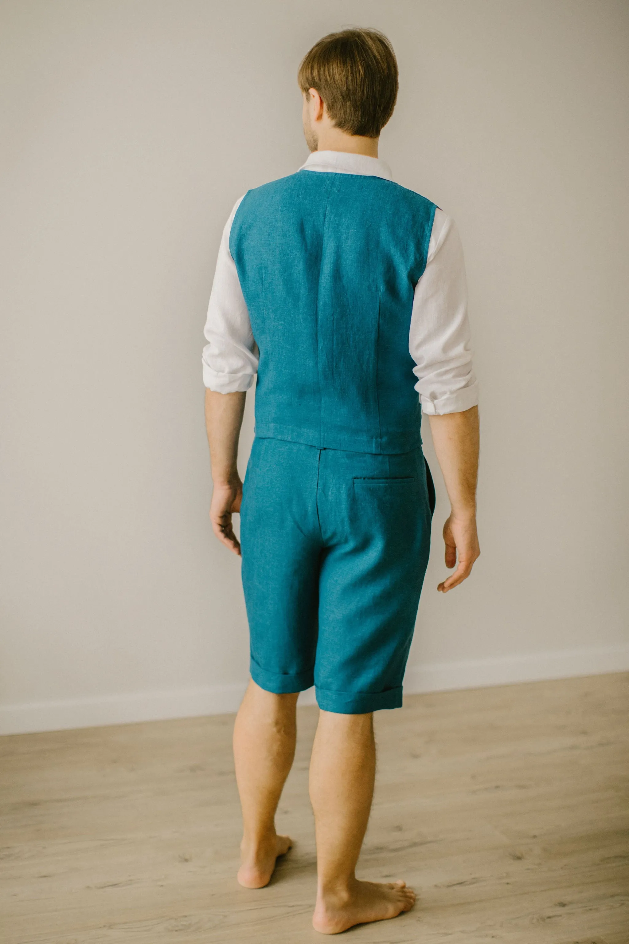 Linen Shorts Waistcoat Set (Set Of 2)