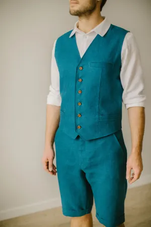 Linen Shorts Waistcoat Set (Set Of 2)