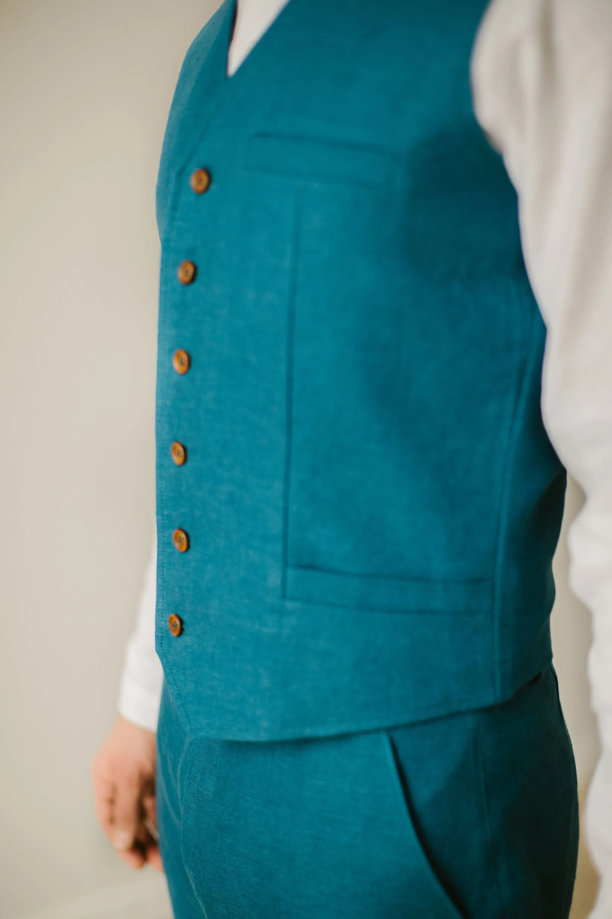 Linen Shorts Waistcoat Set (Set Of 2)