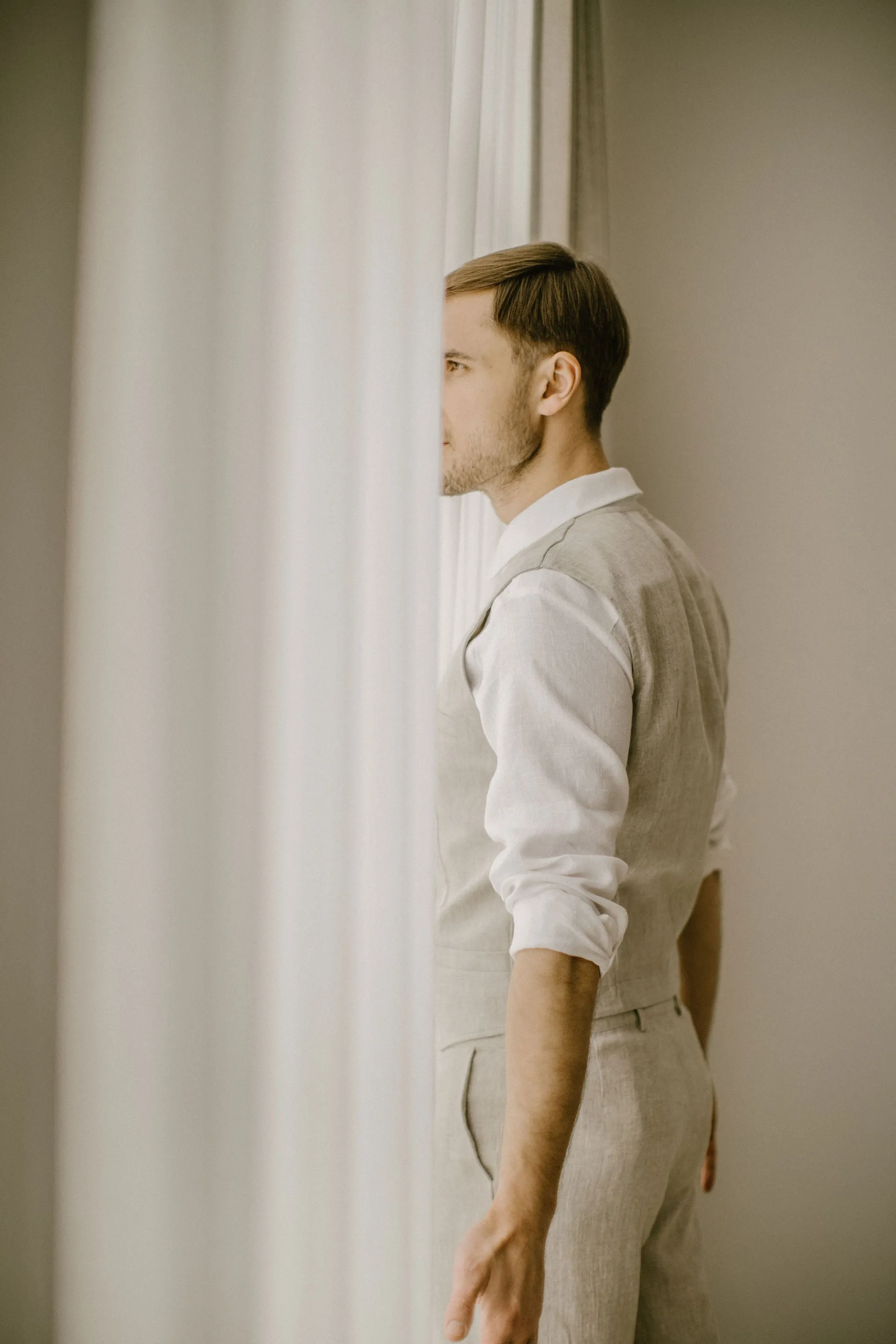 Linen Trousers Waistcoat Set (Set Of 2)