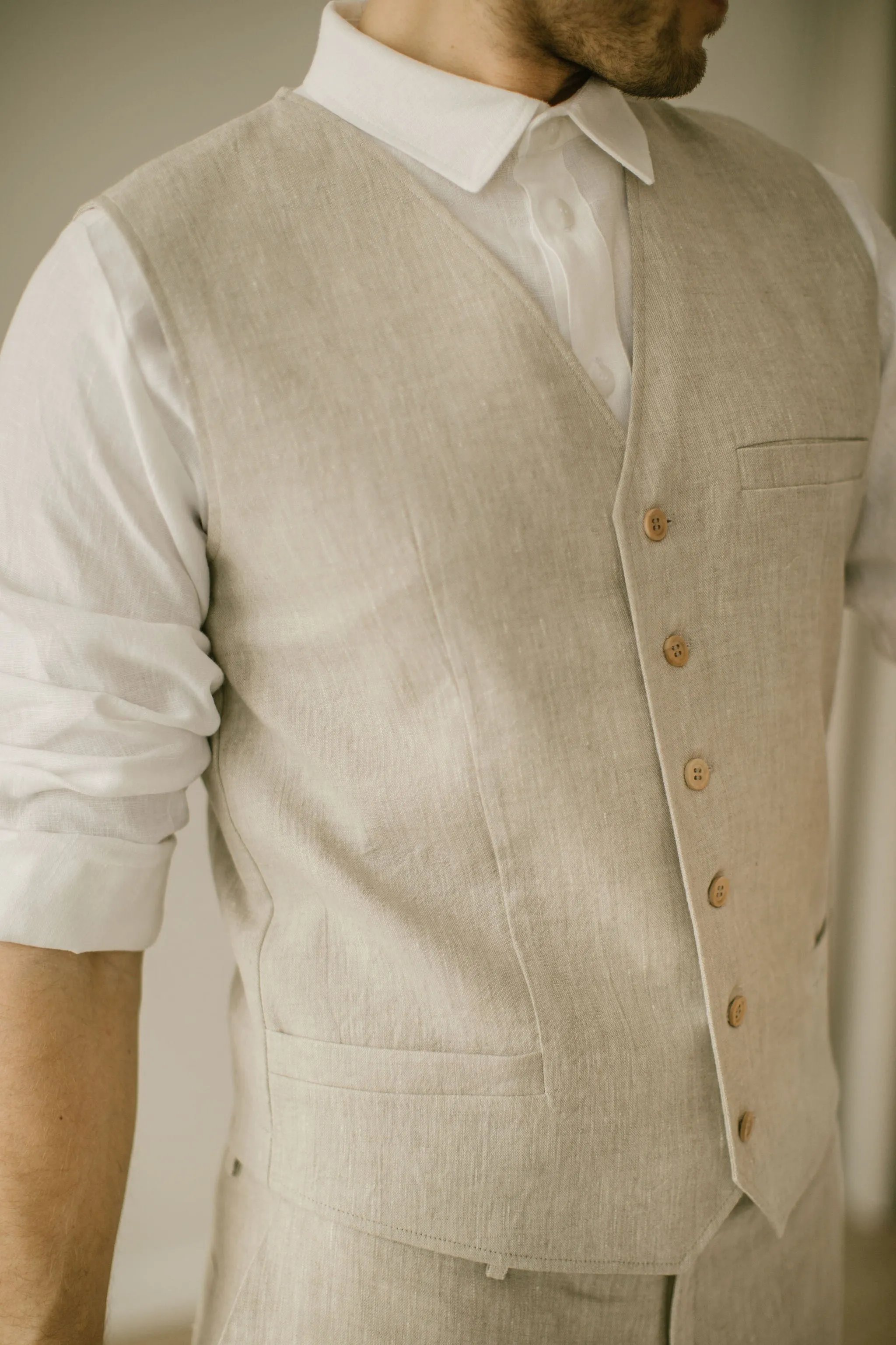 Linen Trousers Waistcoat Set (Set Of 2)