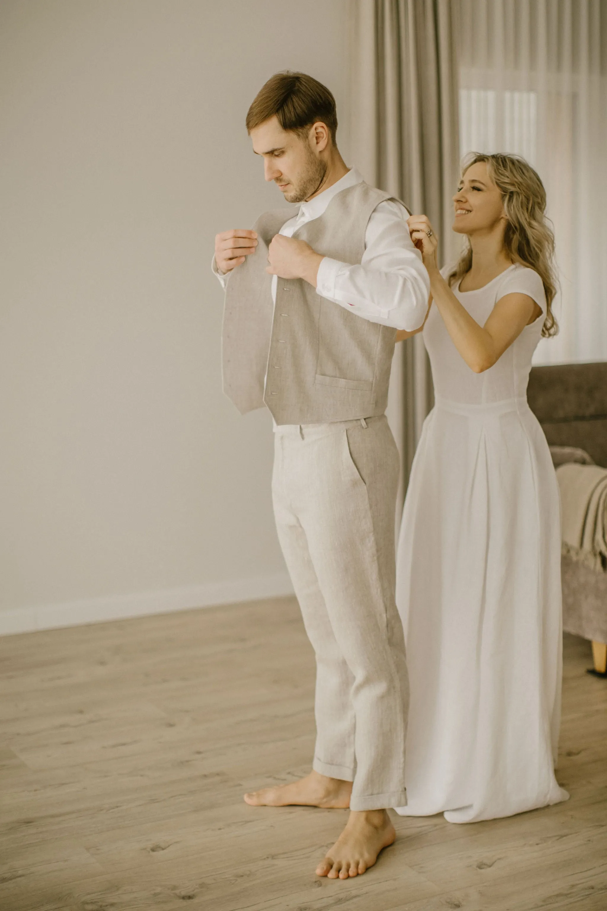 Linen Trousers Waistcoat Set (Set Of 2)