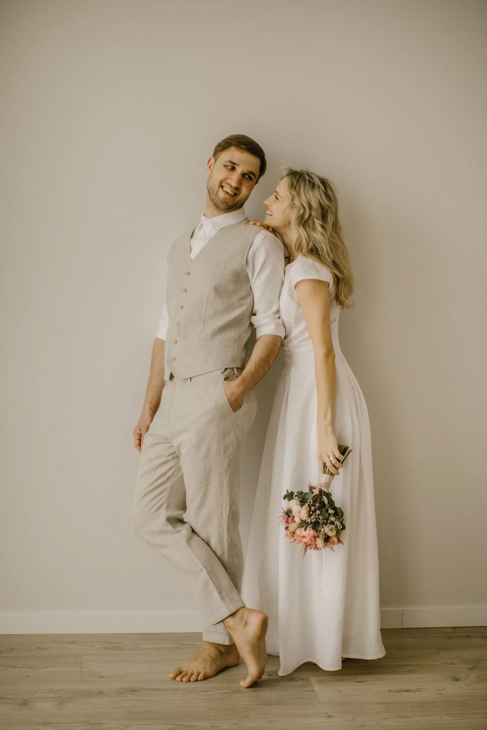 Linen Trousers Waistcoat Set (Set Of 2)