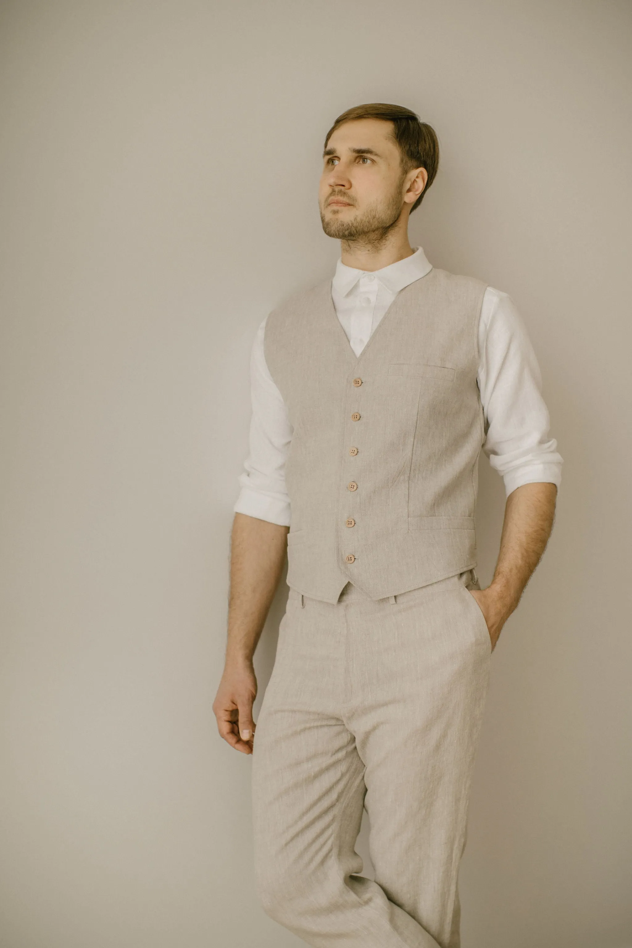 Linen Trousers Waistcoat Set (Set Of 2)