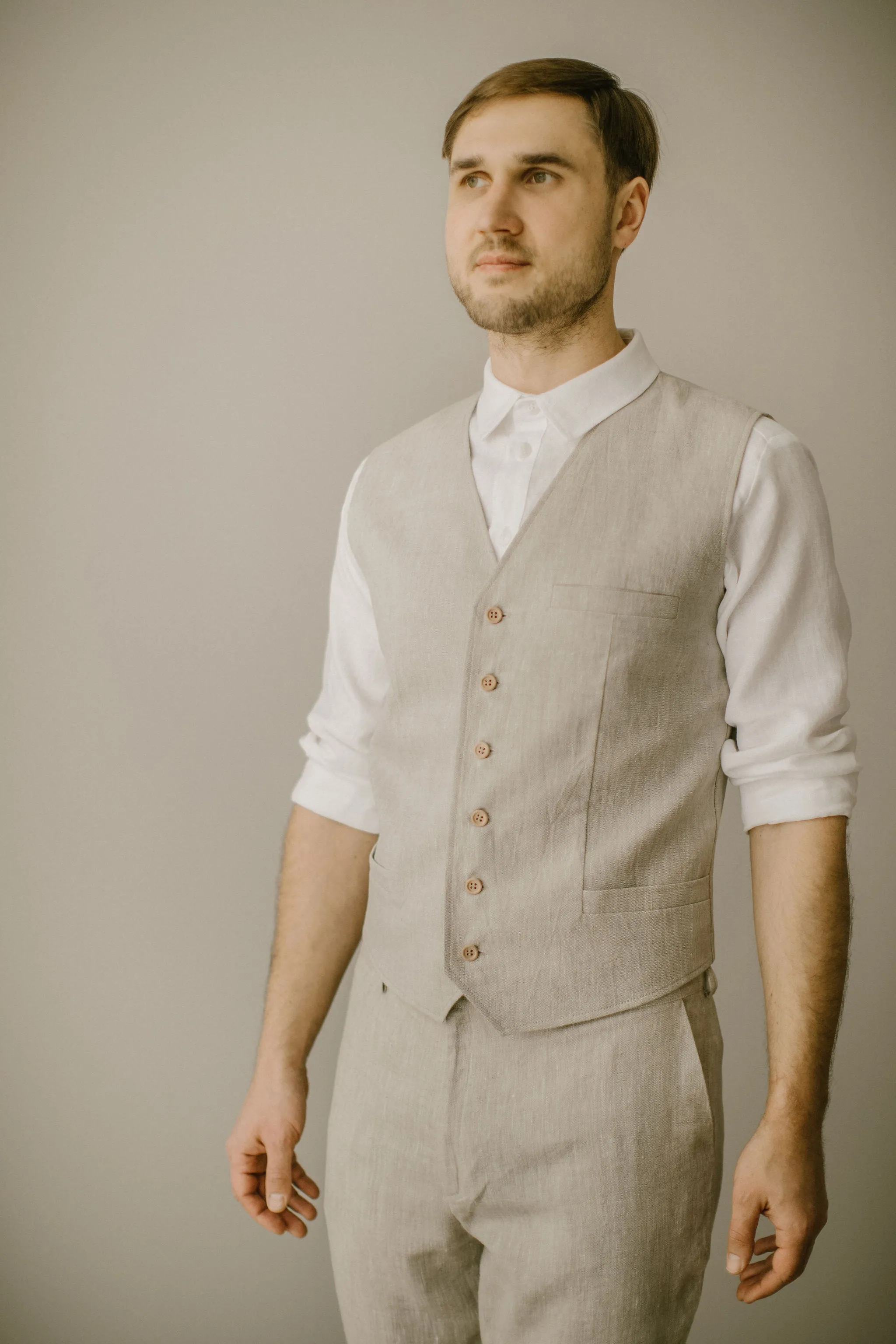 Linen Trousers Waistcoat Set (Set Of 2)