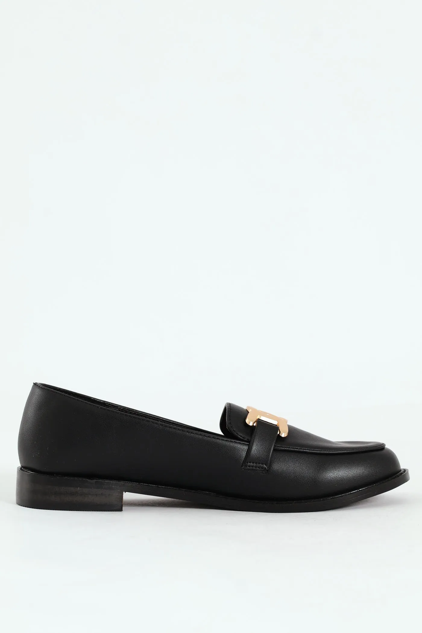 Loafer With Chain Metal Trim - Black