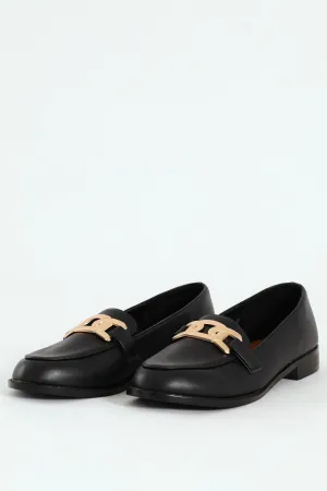 Loafer With Chain Metal Trim - Black