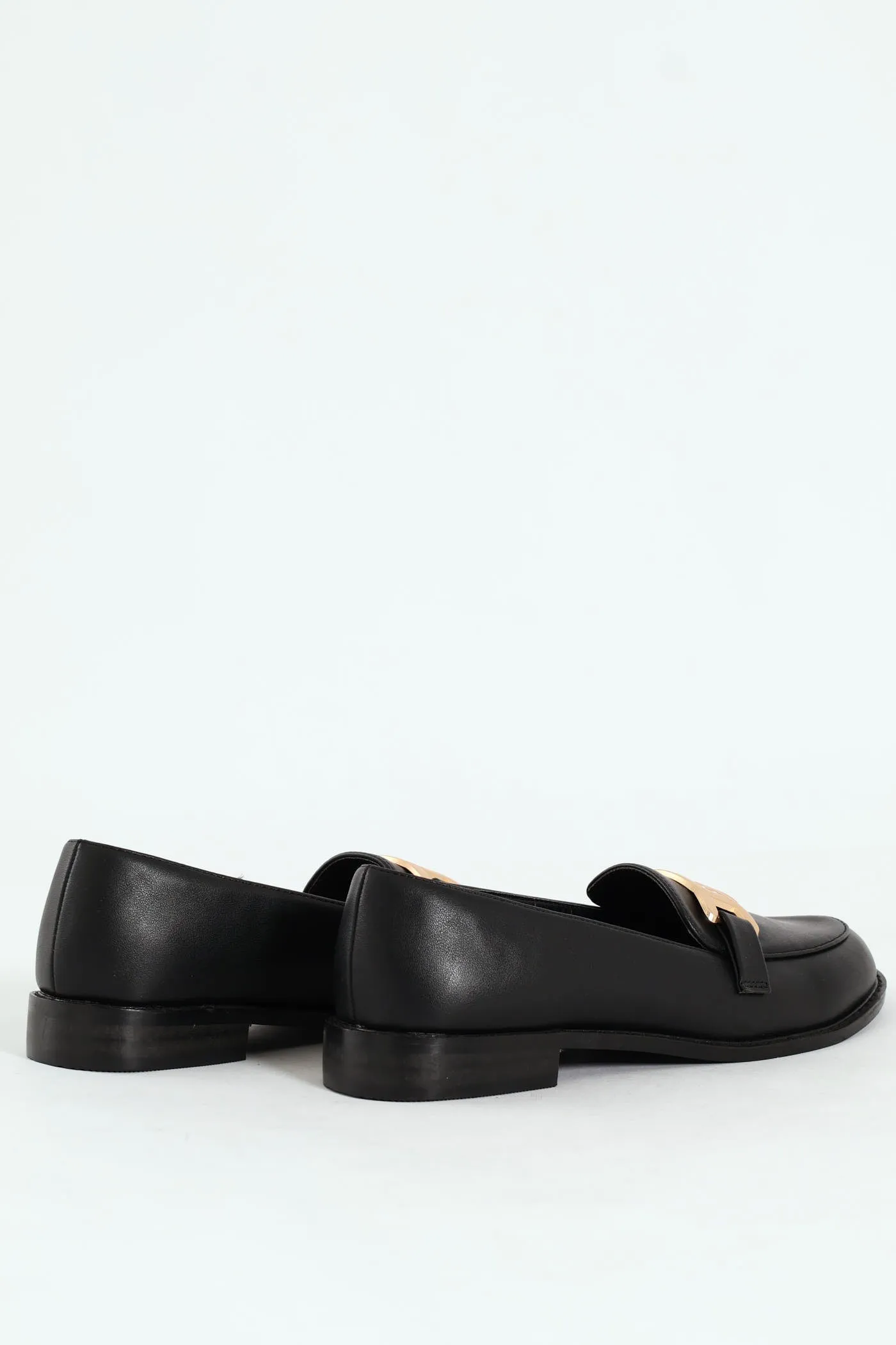 Loafer With Chain Metal Trim - Black