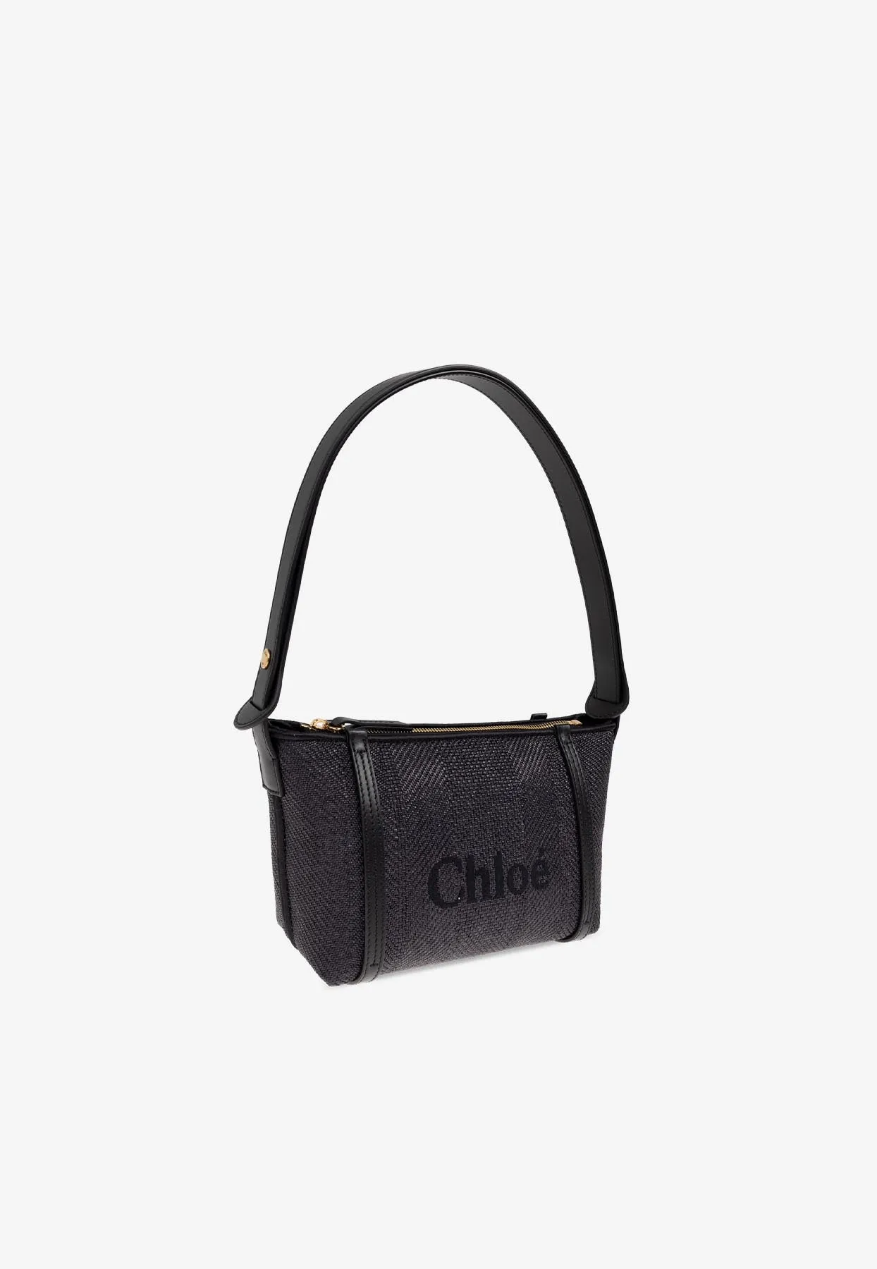 Logo Embroidered Woven-Raffia Shoulder Bag