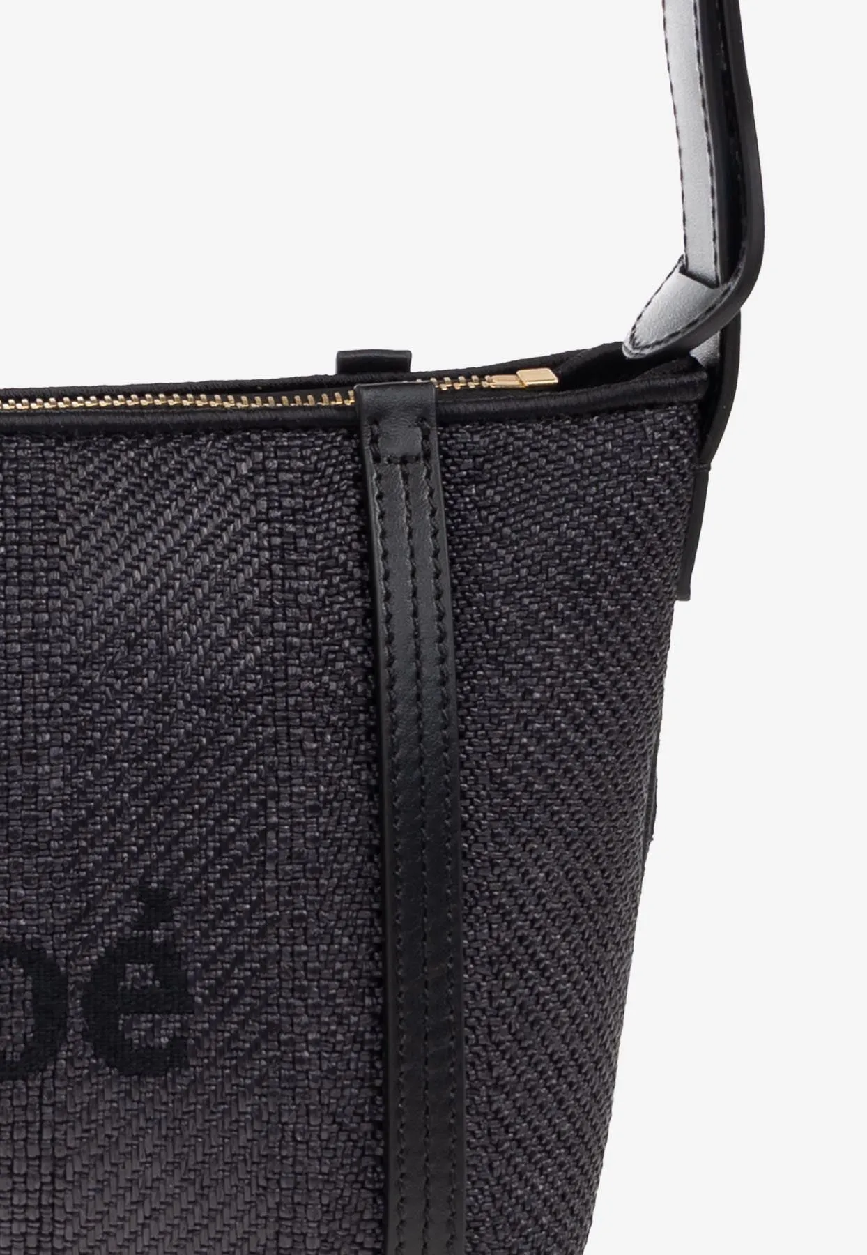 Logo Embroidered Woven-Raffia Shoulder Bag