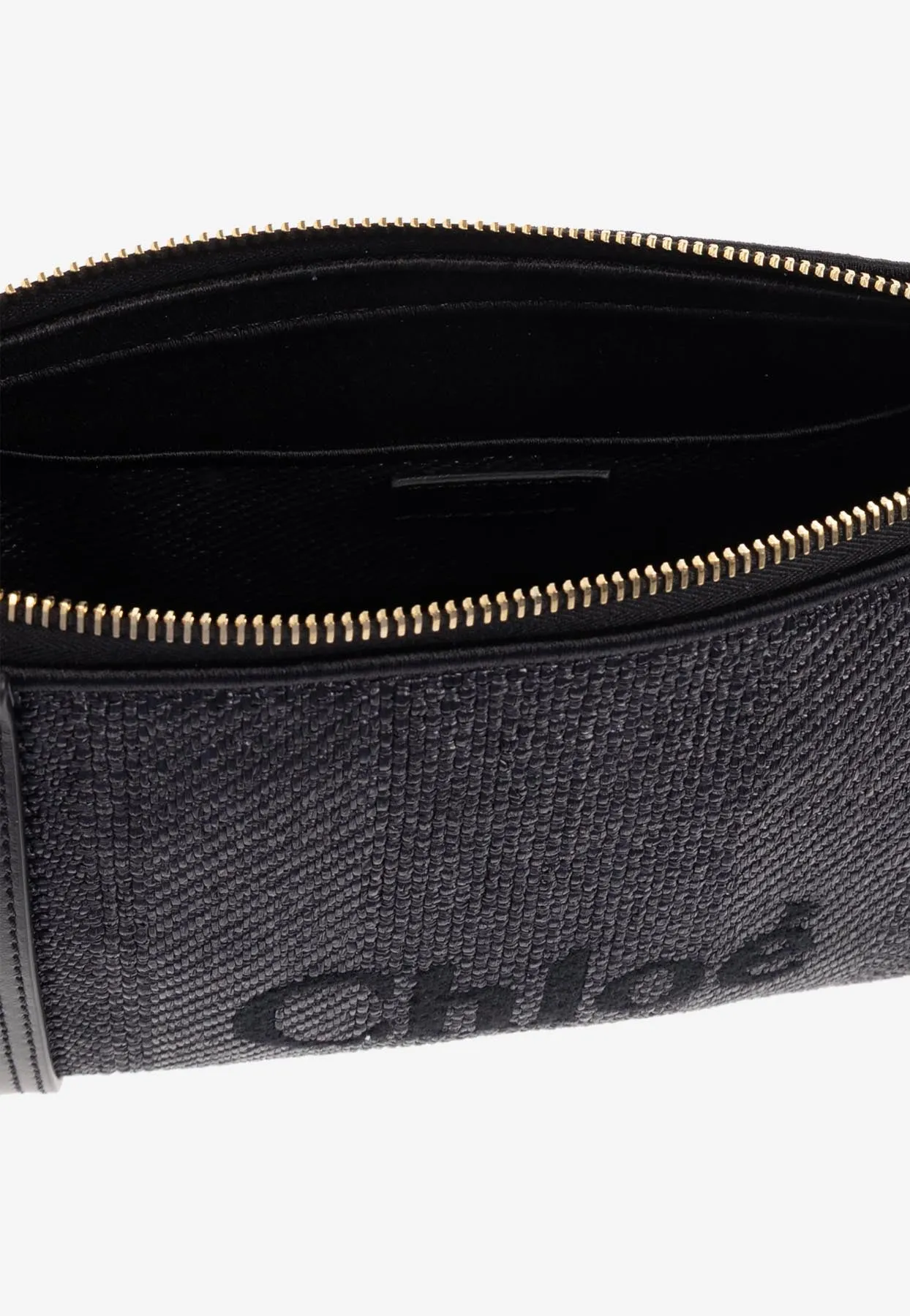 Logo Embroidered Woven-Raffia Shoulder Bag