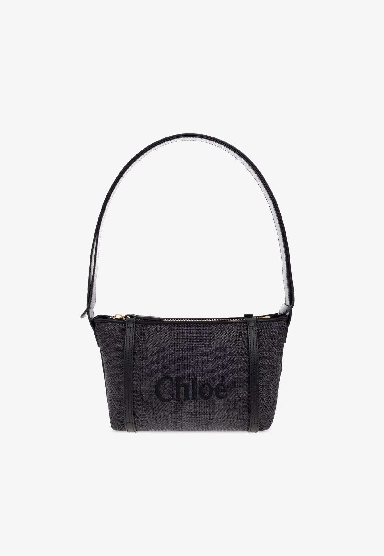 Logo Embroidered Woven-Raffia Shoulder Bag