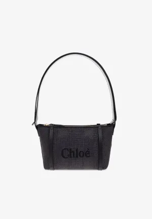 Logo Embroidered Woven-Raffia Shoulder Bag
